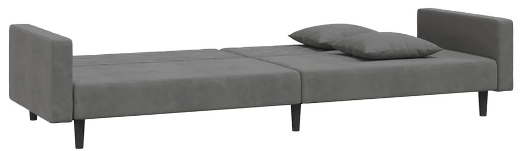 Sofá-cama 2 lugares com duas almofadas veludo cinzento-escuro