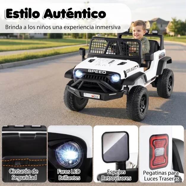 Carro elétrico de 24 V para crianças com controlo remoto, música, buzina, faróis LED e suspensão com molas – A partir dos 3 anos – 2 lugares – Preto+B