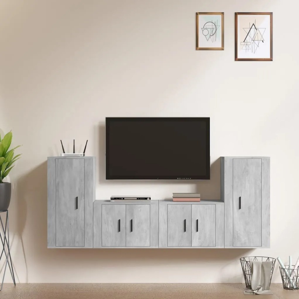 vidaXL Conjunto móveis de TV 4 pcs madeira processada cinzento cimento