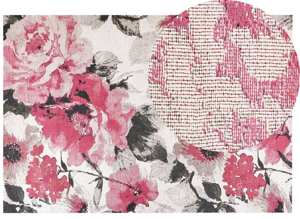 Tapete de algodão com motivo floral rosa 140 x 200 cm EJAZ Beliani
