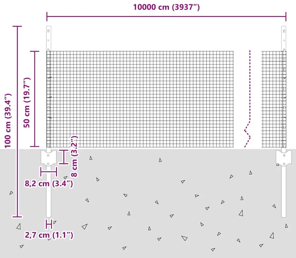 Cerca de Arame Soldado com 44 Postes U Cinza 0.5x100 m Aço