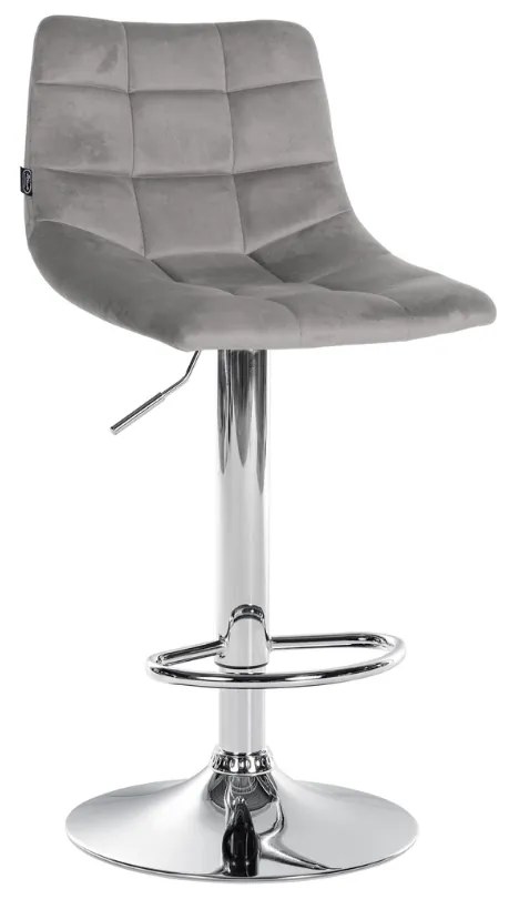 Banco de bar Jerry em veludo com estrutura cromada 87-108,5 x 43 x 46,5 cm Cinzento