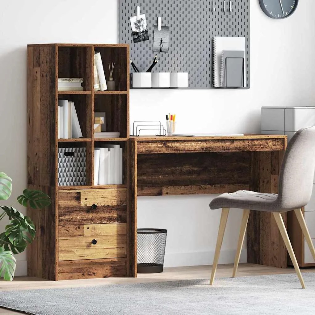 vidaXL Mesa com Armazenamento 2 pcs Madeira Antiga 100 x 40 x 76 cm
