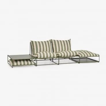 Conjunto De Jardim Com Sofá Modular De 2 Peças, Mesa Auxiliar E Puff Conversíveis Amaro Tapioca Beige - Verde Azeitona Profundo - Sklum