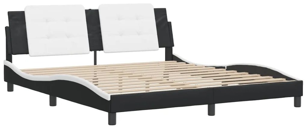 Estrutura de cama c/ cabeceira couro artificial preto e branco