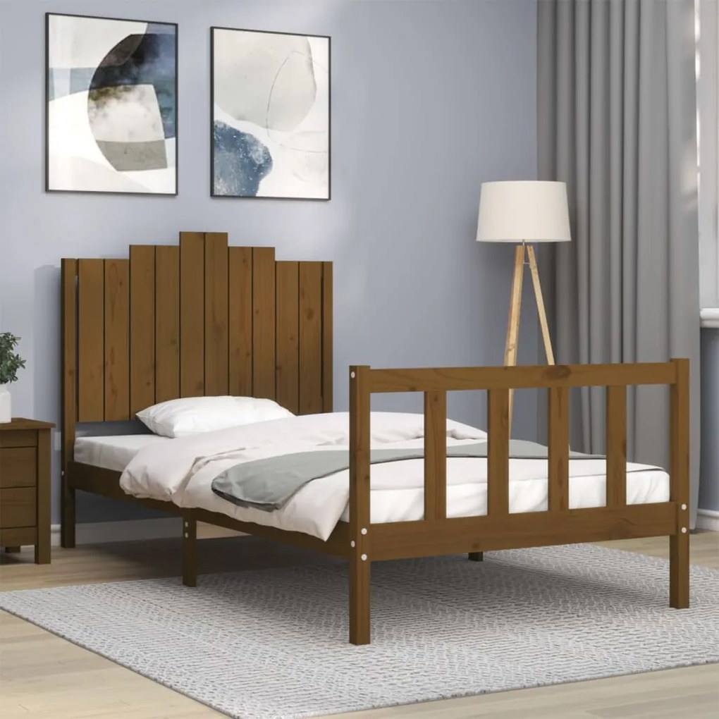 Estrutura cama cabeceira 100x200cm madeira maciça castanho-mel