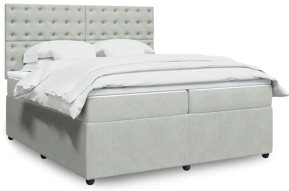 Cama com molas/colchão 200x200 cm veludo cinzento-claro