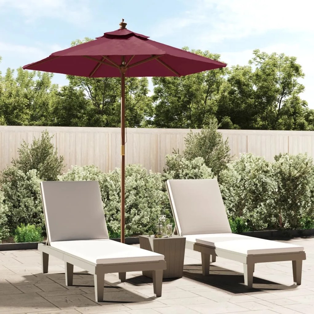 vidaXL Guarda-sol de jardim com poste de madeira 196x231 cm bordô