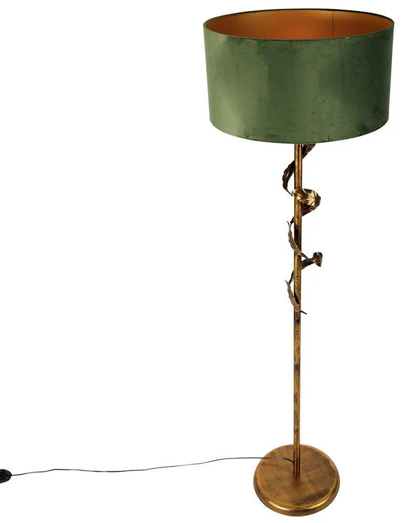 Candeeiro de pé vintage dourado antigo com aba-jour verde - Linden