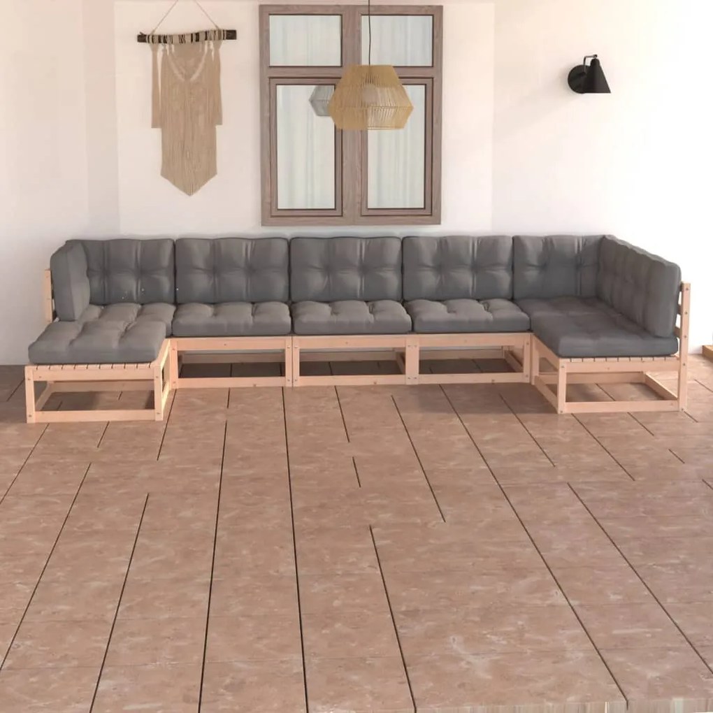 vidaXL 7 pcs conjunto lounge de jardim c/ almofadões pinho maciço