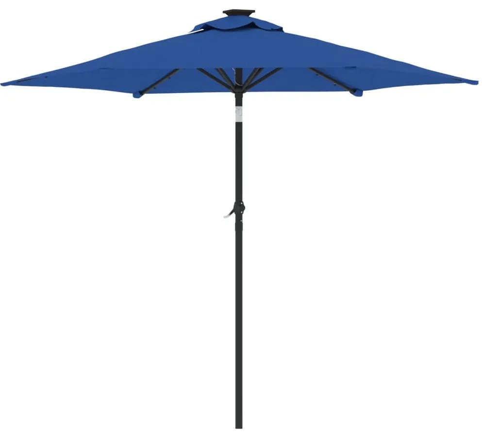 Guarda-sol jardim c/LEDs e poste aço 225x225x212 cm azul-ciano