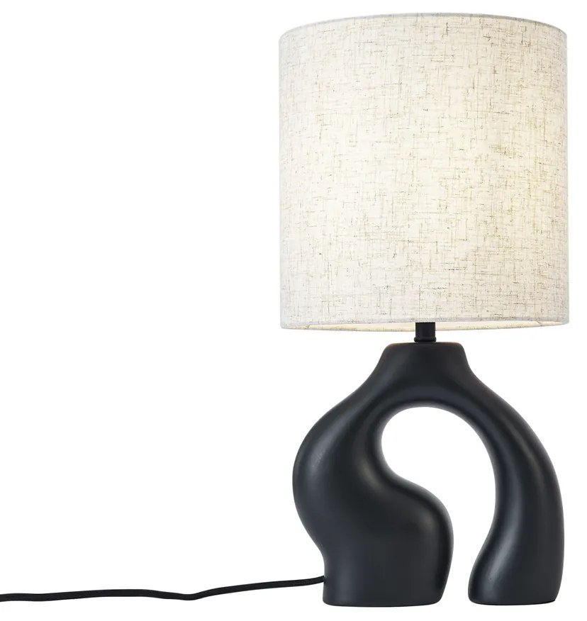 Candeeiro de Mesa Japandi Preto com Abajur de Linho - Dahlia