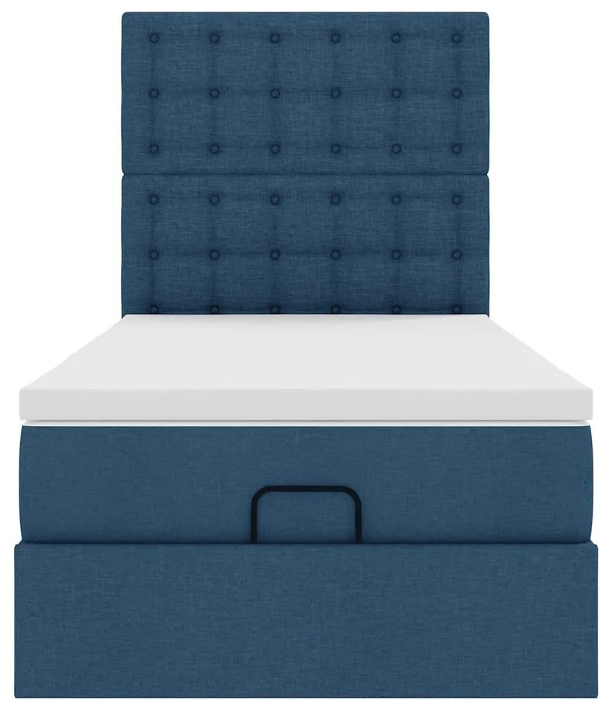 Cama otomana com colchão 100x200 cm tecido azul