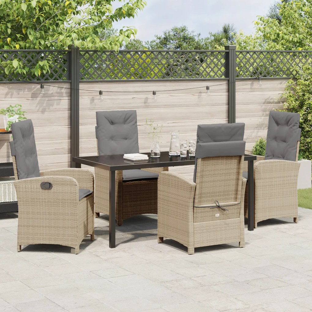 Conjunto de Jantar de Jardim com Almofadas em Rattan Sintético Bege