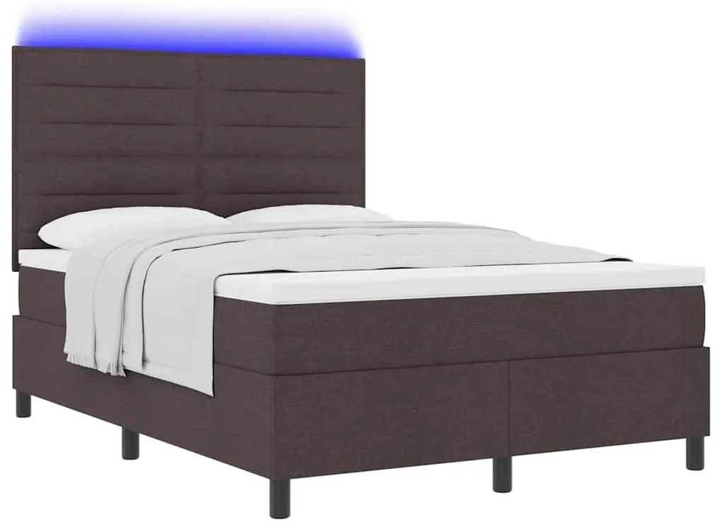 Cama Box com Colchão e LED Castanho Escuro - 160 x 200 cm Têxtil