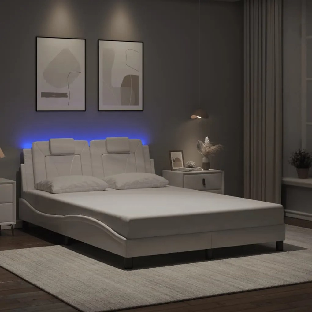 Estrutura de cama c/ luzes LED 120x200 cm couro artif. branco