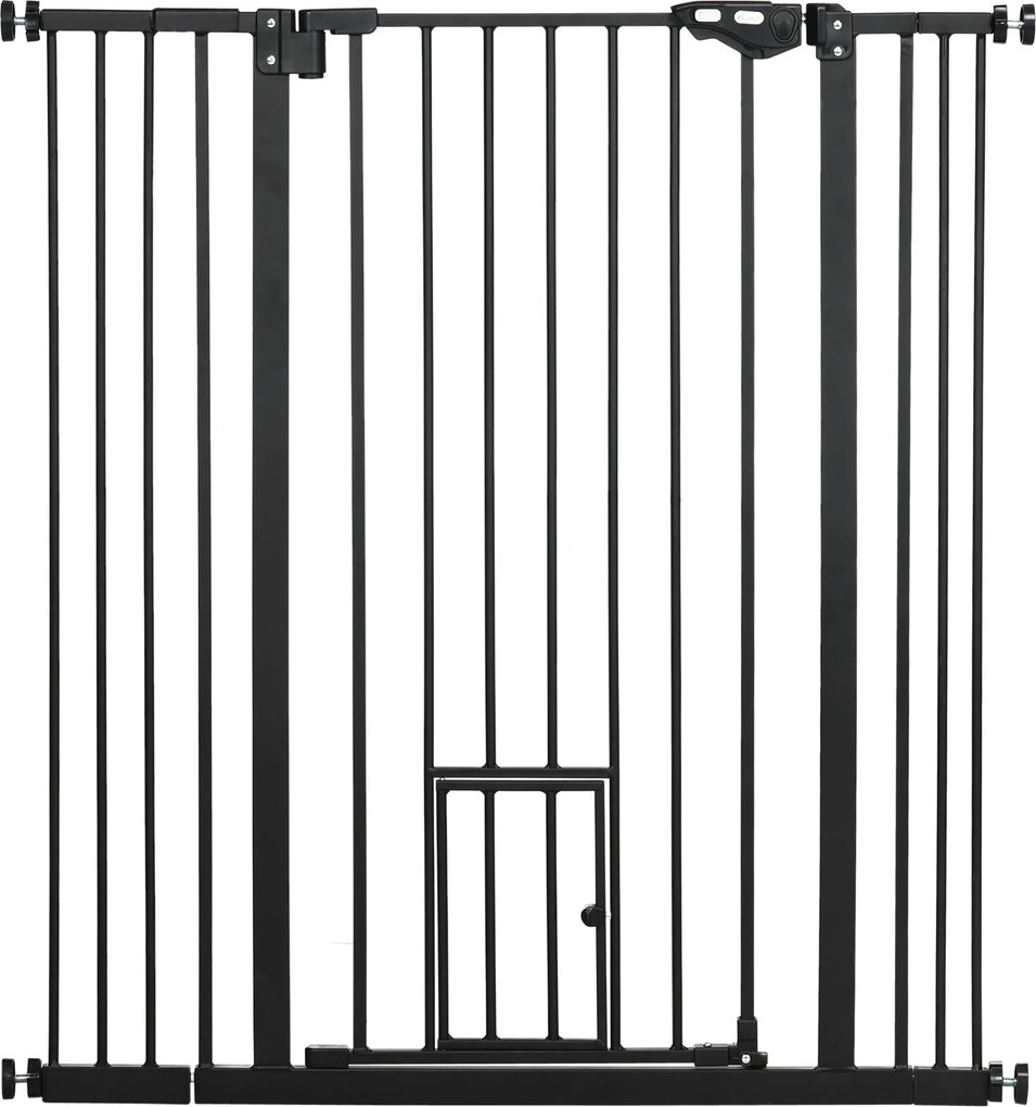PawHut Barreira Segurança Cães Porta Pequena Fechamento Automático Sistema Duplo Bloqueio Ajustável 74-101x1041 cm Preto | Aosom Portugal