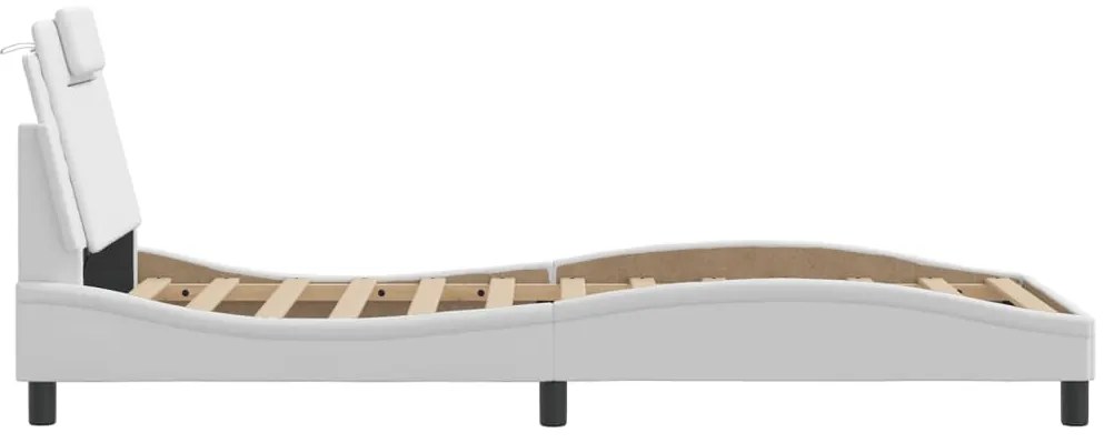 Estrutura de cama c/ luzes LED 90x190cm couro artificial branco