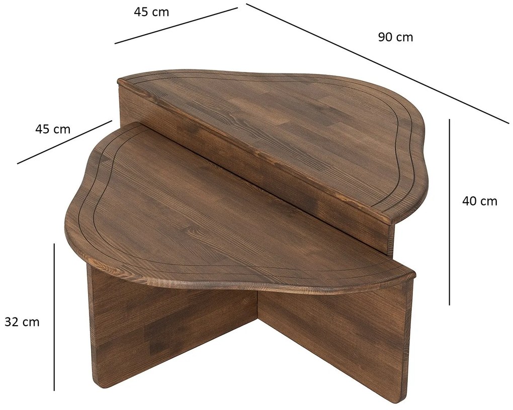 Mesa de Café Altopiano - Nogueira - 90cm x 40cm x 45cm & 90cm x 32cm x