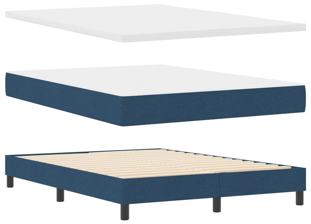 Cama Box Spring com Colchão & Luz LED Azul 140x200 cm Tecido