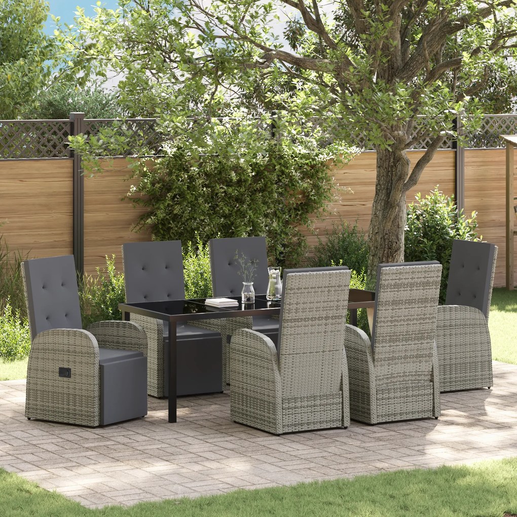 Conjunto de Jantar de Jardim 7 Peças com Almofadas Cinza Vime PE