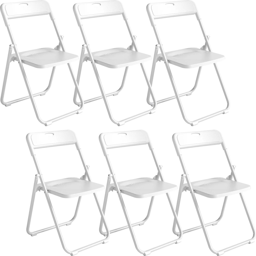 Conjunto de 6 Cadeiras Dobráveis com (MESA NÃO INCLUIDA) Encosto Curvo Assento Côncavo com Ventilação 48,5x47x75 cm Branco