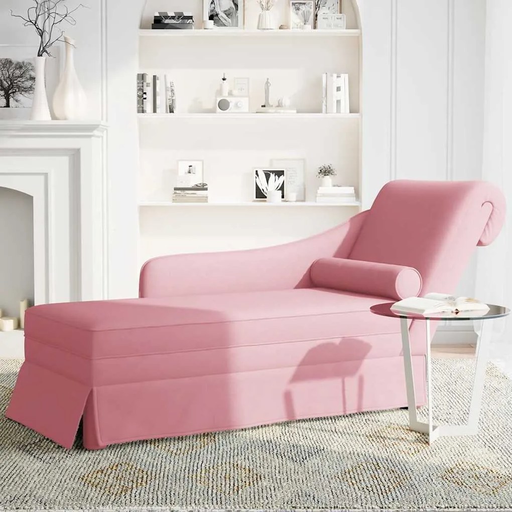 Chaise lounge c/ reforço/apoio de braços direito veludo rosa