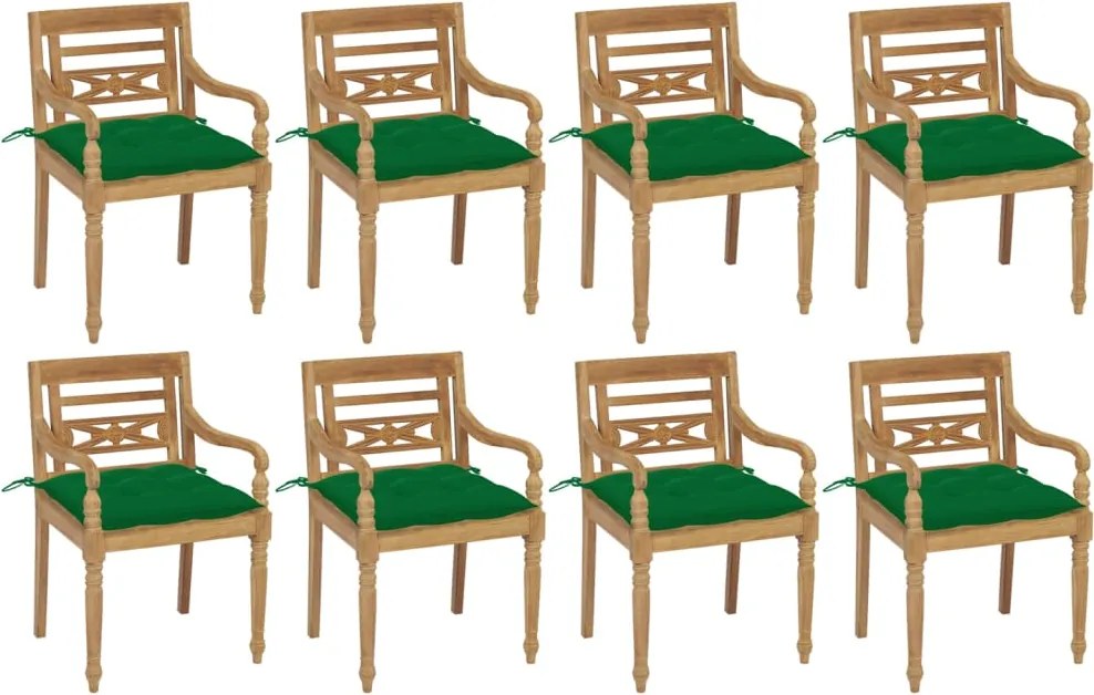vidaXL Cadeiras Batávia com almofadões 8 pcs madeira de teca maciça