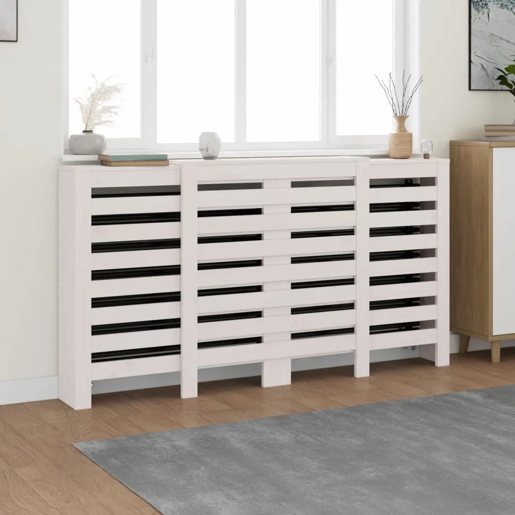 822612 vidaXL Cobertura de radiador 210x21x85 cm pinho maciço branca