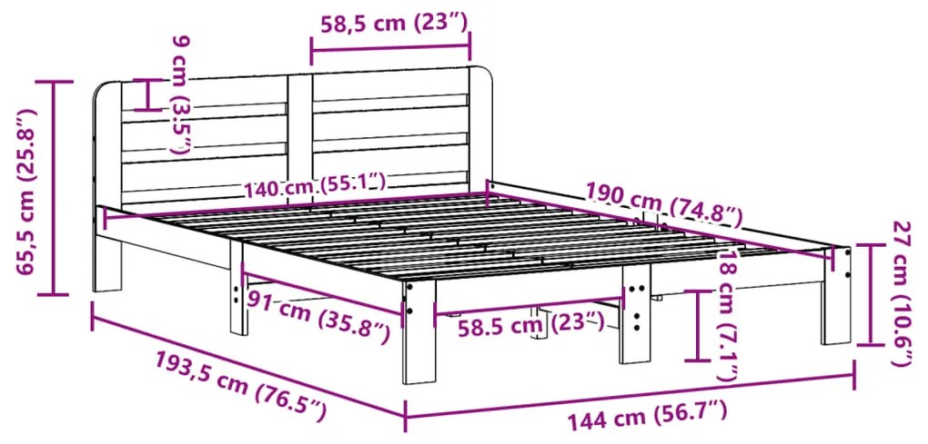 Cama sem colchão 140x190 cm madeira de pinho maciça