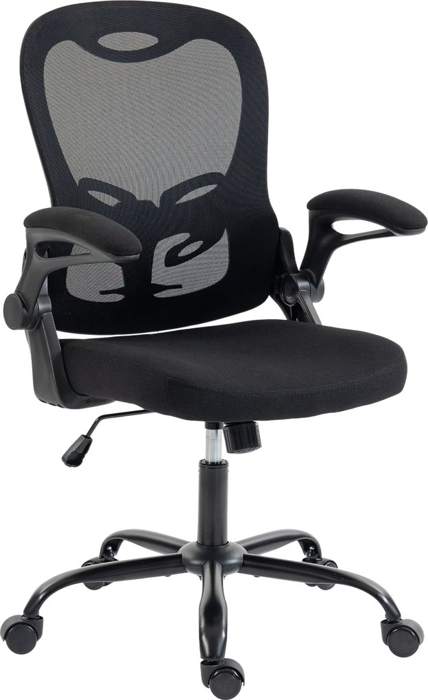 Cadeira de escritório ergonómica, em malha, braços rebatíveis, altura ajustável preta