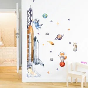 Autocolante de parede - Medidor de crescimento, foguetão e espaço