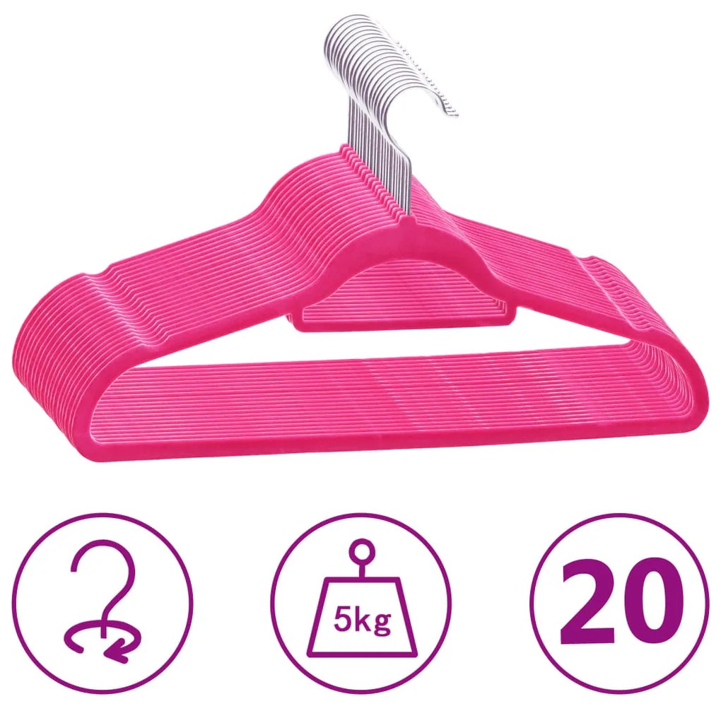 20 pcs conjunto de cabides antiderrapantes veludo rosa