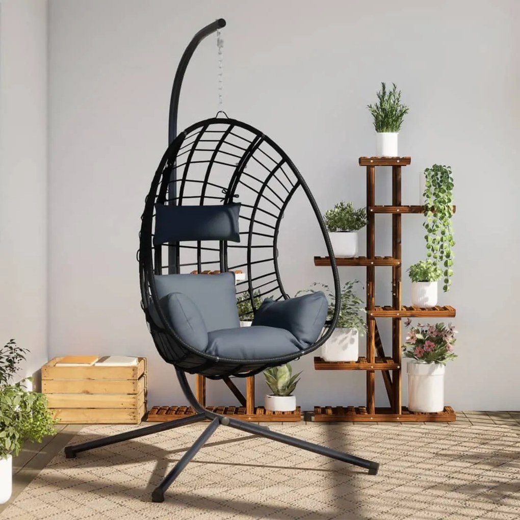 vidaXL Cadeira forma de ovo suspensa c/ suporte vime/aço antracite