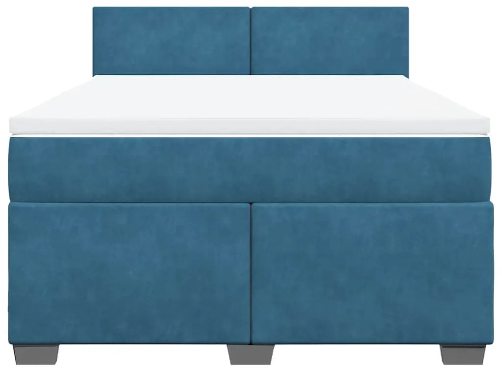 Cama com molas/colchão 140x190 cm veludo azul-escuro