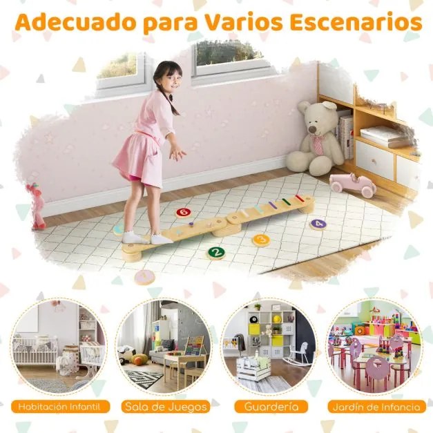 Conjunto de traves de equilíbrio Montessori com pedras para mais de 1 criança Traves de equilíbrio em madeira para coordenação e capacidades motoras