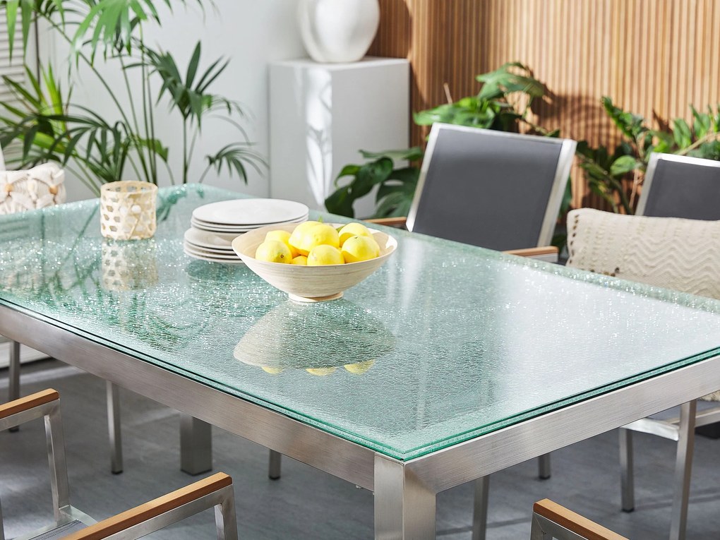 Conjunto de mesa com tampo em vidro temperado 180 x 90 cm e 6 cadeiras creme GROSSETO Beliani