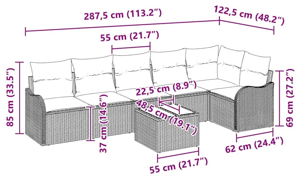 Conjunto de Sofás de Jardim de 7 Peças com Almofadas em Rattan Marrom
