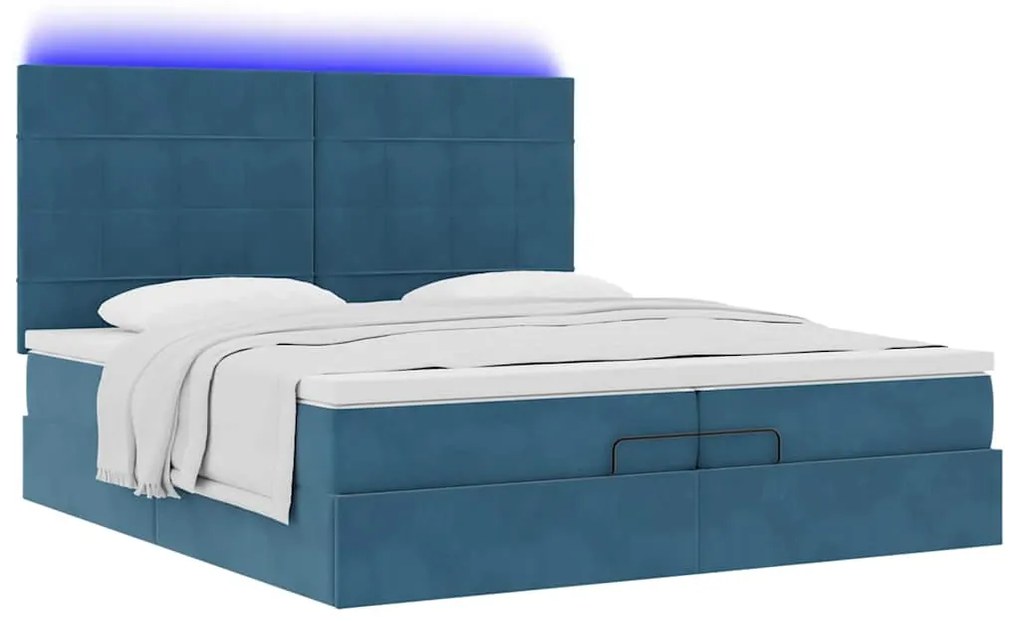 Cama otomana com colchões/LEDs 200x200 cm veludo azul-escuro