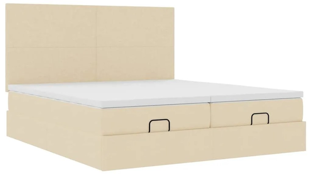 Estrutura de cama otomana com colchões tecido creme 200x200cm