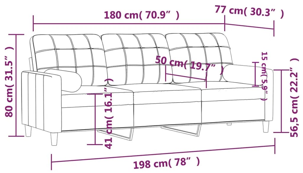 Sofá 3 lugares + almofadas decorativas 180 cm tecido castanho