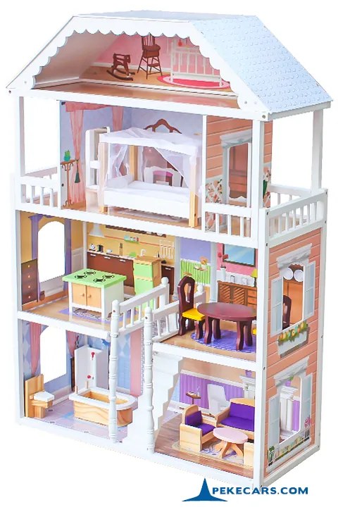 Casa de bonecas infantil campestre com luzes e acessórios