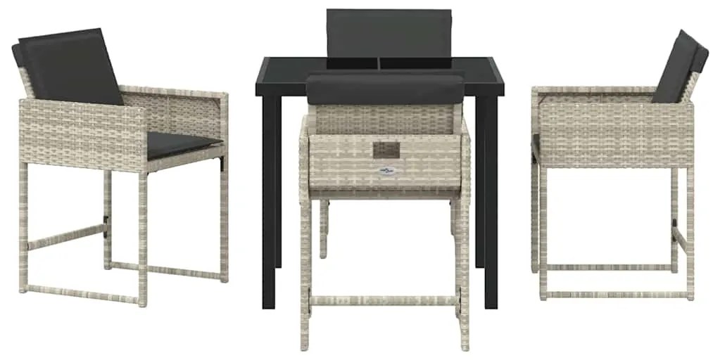 Mesa de Jantar para Jardim com 5 Peças e Almofadas Cinza Claro em Poli