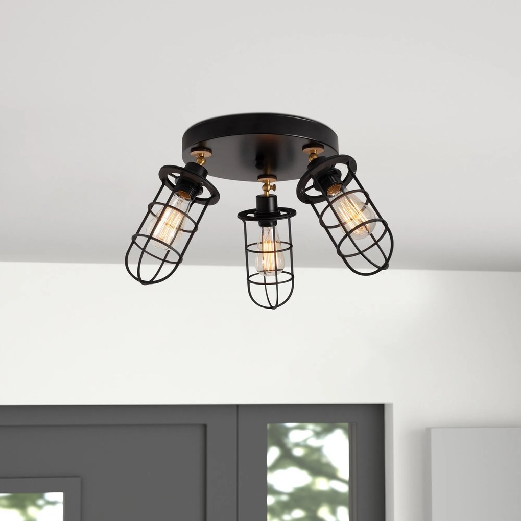 Candeeiro de Teto Kimil – Preto e Dourado – Diâmetro 56 cm