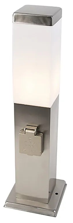 Candeeiro de exterior em aço com tomada IP44 - Malios com estaca de terra e prensa-cabos