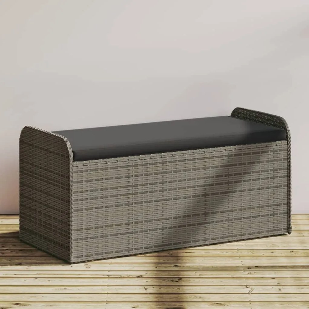 vidaXL Banco de arrumação com almofadão 115x51x52 cm vime PE cinzento