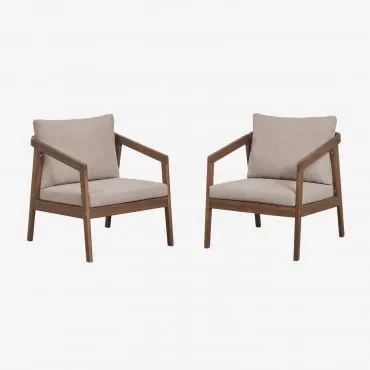Pack De 2 Poltronas Em Madeira De Acácia Kaela Castanho-acácia Escuro & Tecido Castanho Avelã - Sklum