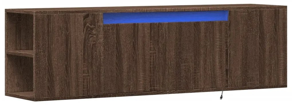 Móvel de parede p/ TV luzes LED 135x31x39,5cm carvalho castanho