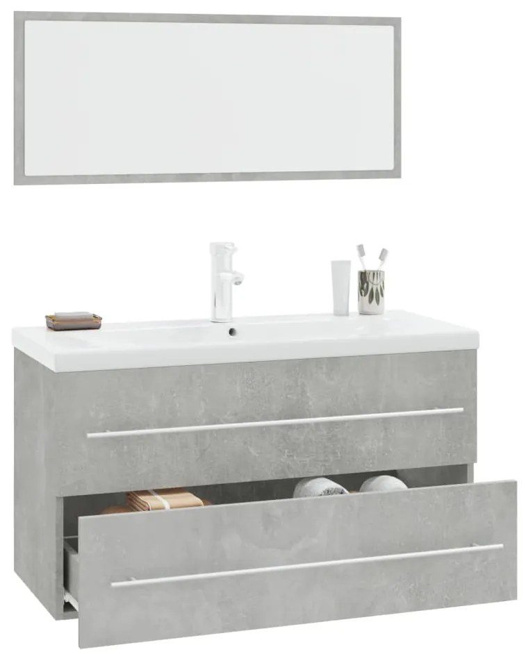 3 pcs conj. móveis casa de banho cinzento cimento