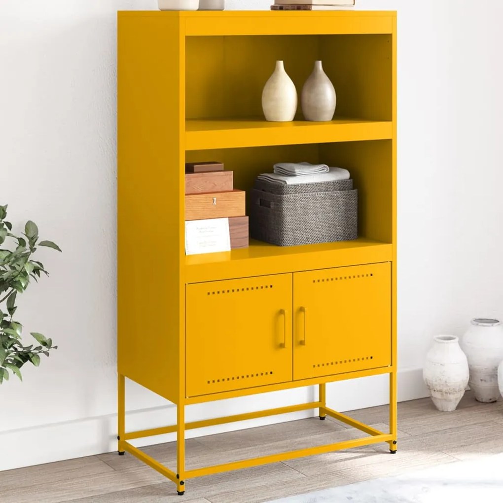 vidaXL Aparador alto 68,5x38,5x123,5 cm aço amarelo mostarda